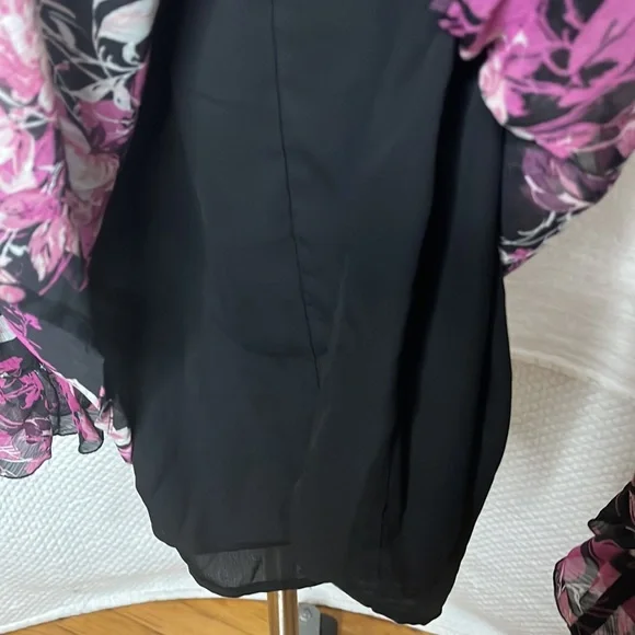 Roaman’s chiffon sheer arm sleeveless black underlies bodice pink black cream - Picture 11 of 14